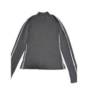 J. Crew Women’s Premium Rib Turtleneck Whipstitch Trim Cotton Gray Sz Large